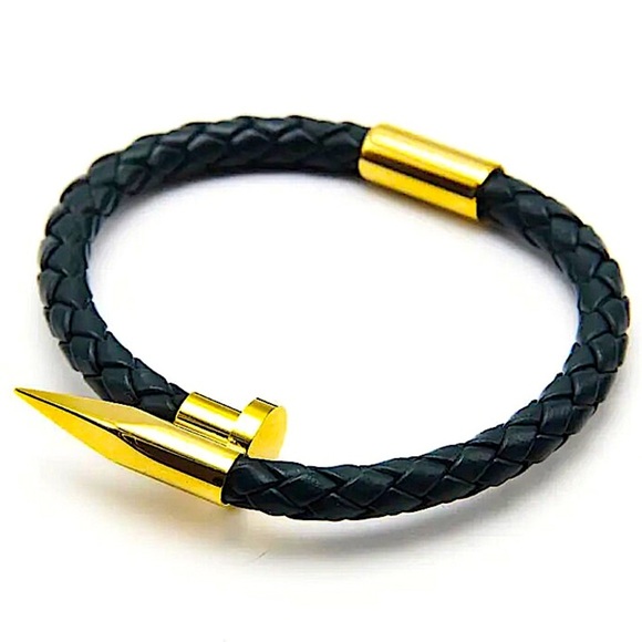 Leather Nail Magnetic Bracelet, Braided, Unisex - Picture 2 of 4